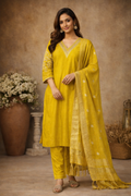 4XL SIZE| Premium Silk 3 Pieces Stitched Kurti/Salwar Suit| Yellow