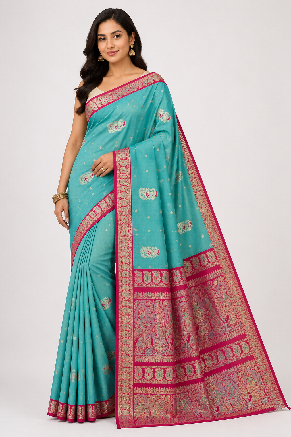 Semi Sawrnachuri Raw Silk Saree| Teal Blue