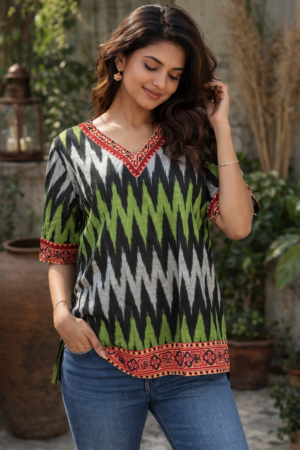 L SIZE |COTTON SHORT Katki KURTI | Green
