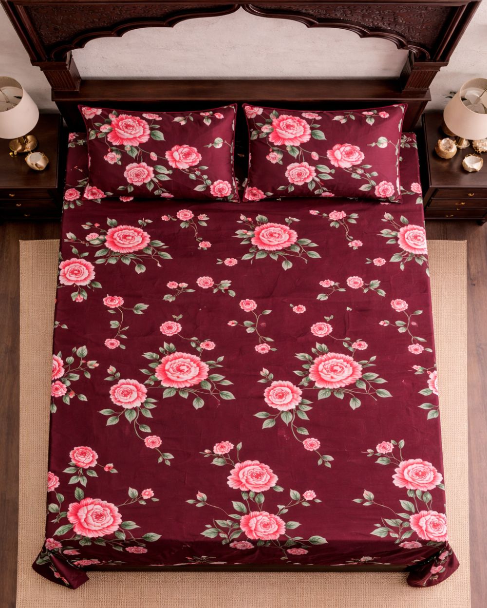 SUPER SATAN| 9x9' Premium Sateen Cotton King Bedsheet| Wine