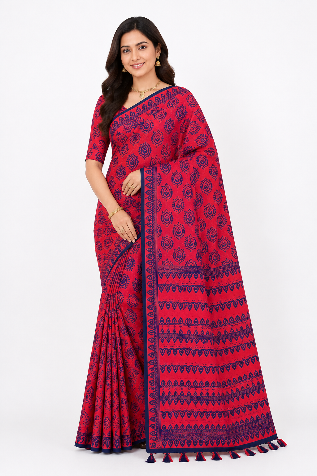 Premium Stitch Work Assam Silk Saree| Red