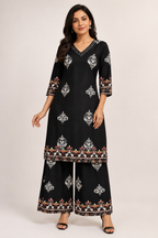 XXL SIZE| Rayon 2 Pieces Kurti/Salwar Palazzo Suit| Black