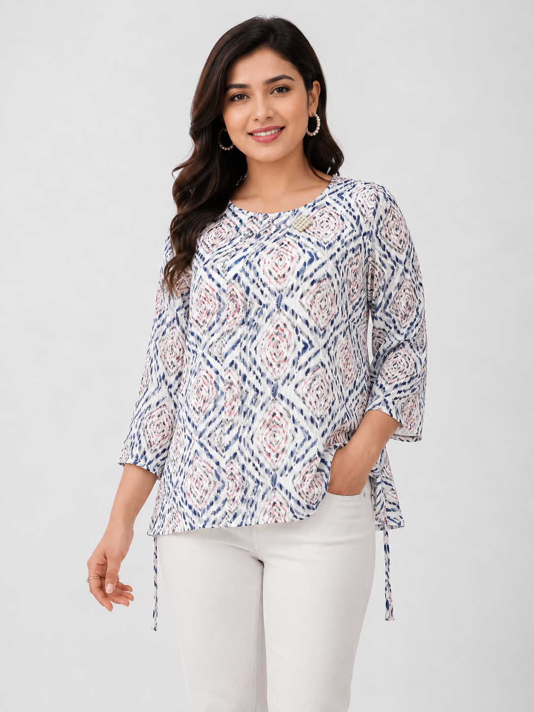 Free Size| Size Ladies Premium Top| White ( Best fit M/ L/ XL)