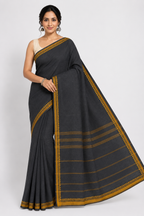Premium Plain Dhonekhali Cotton Saree| Black
