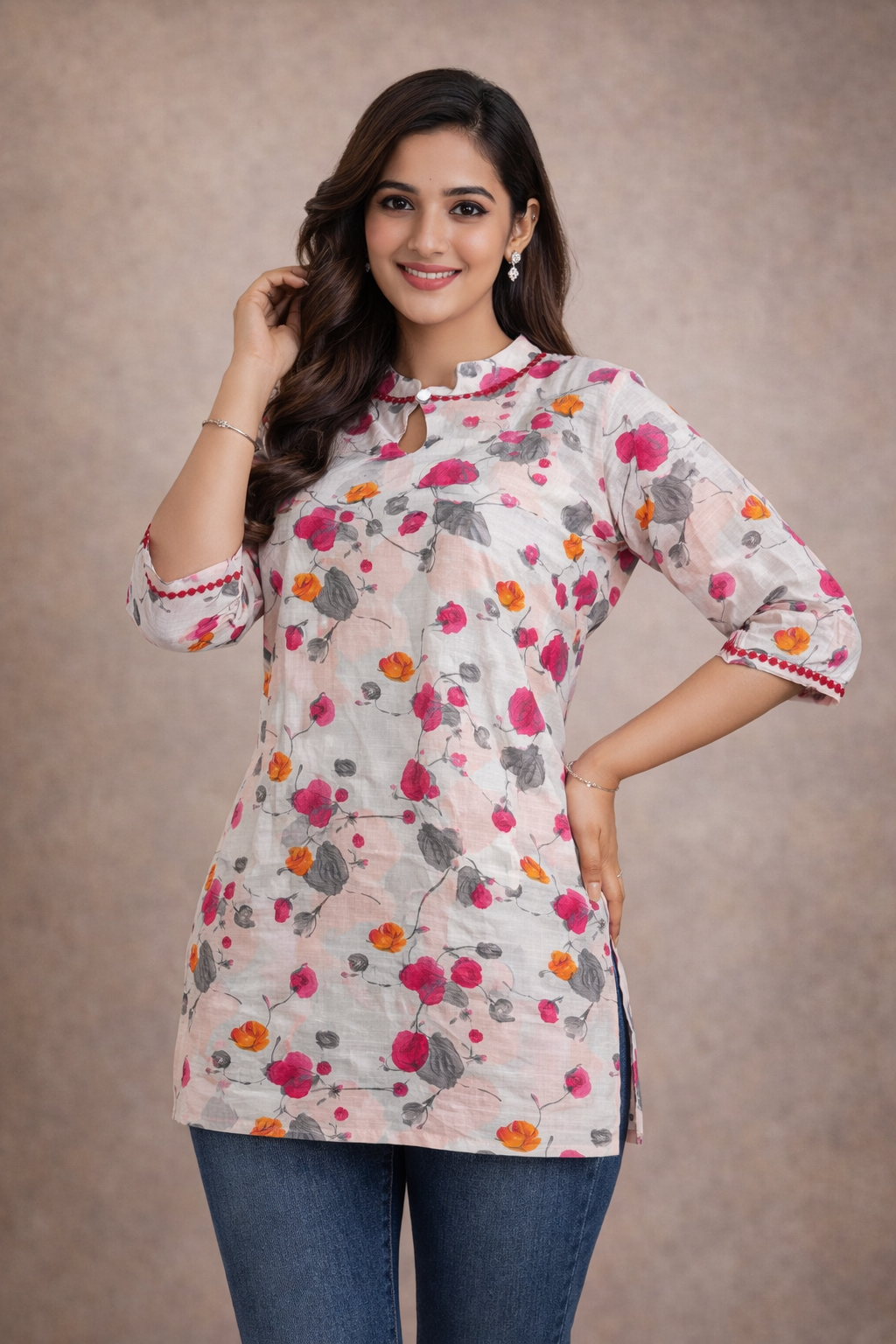 XL SIZE |PURE RAYON SHORT PRINTED KURTI | WHITE