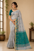 Handloom Saree With Zari Work| Grey
