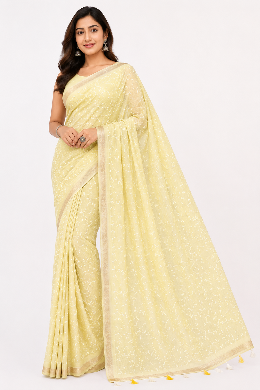 Hand Stitched Resham Kota Saree| Yellow