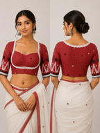 Cotton Sweetheart Neck Sleeveless Jamdani Blouse | Red