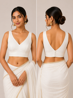 Premium V Neck Sleeveless Silk Blouse | White