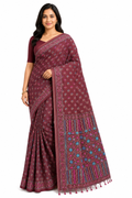 Hand Katha Stitch Silk Saree| Maroon Red