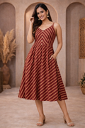 3XL Size| Cotton Azrak Printed Frock Pattern Sleeveless Gown/one piece| Red