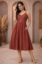 3XL Size| Cotton Azrak Printed Frock Pattern Sleeveless Gown/one piece| Red