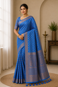 Semi Raw Silk Banarasi Saree With Zari Work| Blue