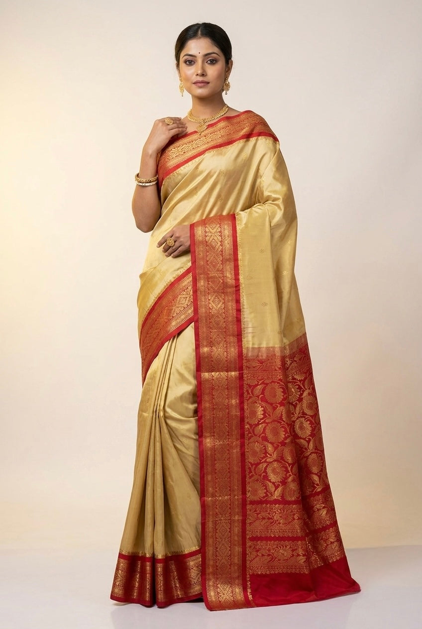 Pure Kanjivaram Silk Saree With Silkmark | Beige