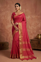 Pure Ghicha Plain Silk Saree With Silkmark | Red