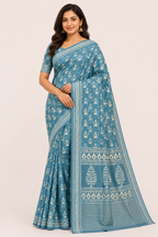 Bagru Cotton Printed Saree| Blue