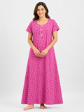 XXL Size| Pure Cotton Round Neck Sleeve Nighty | Pink