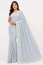 Hand Stitched Resham Kota Saree| Grey