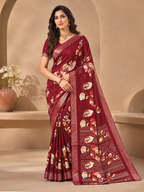 Semi Silk Printed Saree| Red