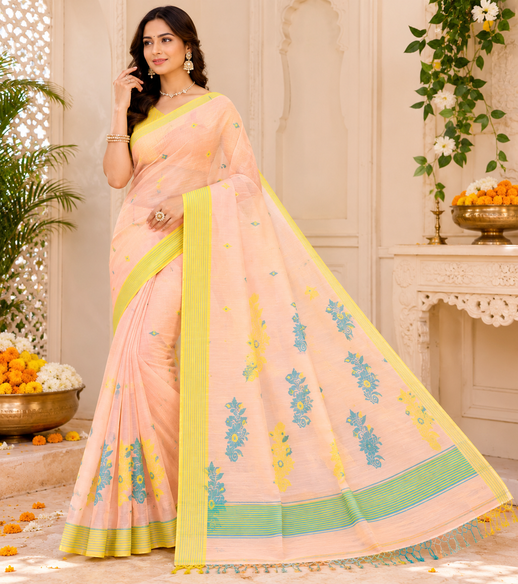 Pure Khadi Cotton Saree| Peach