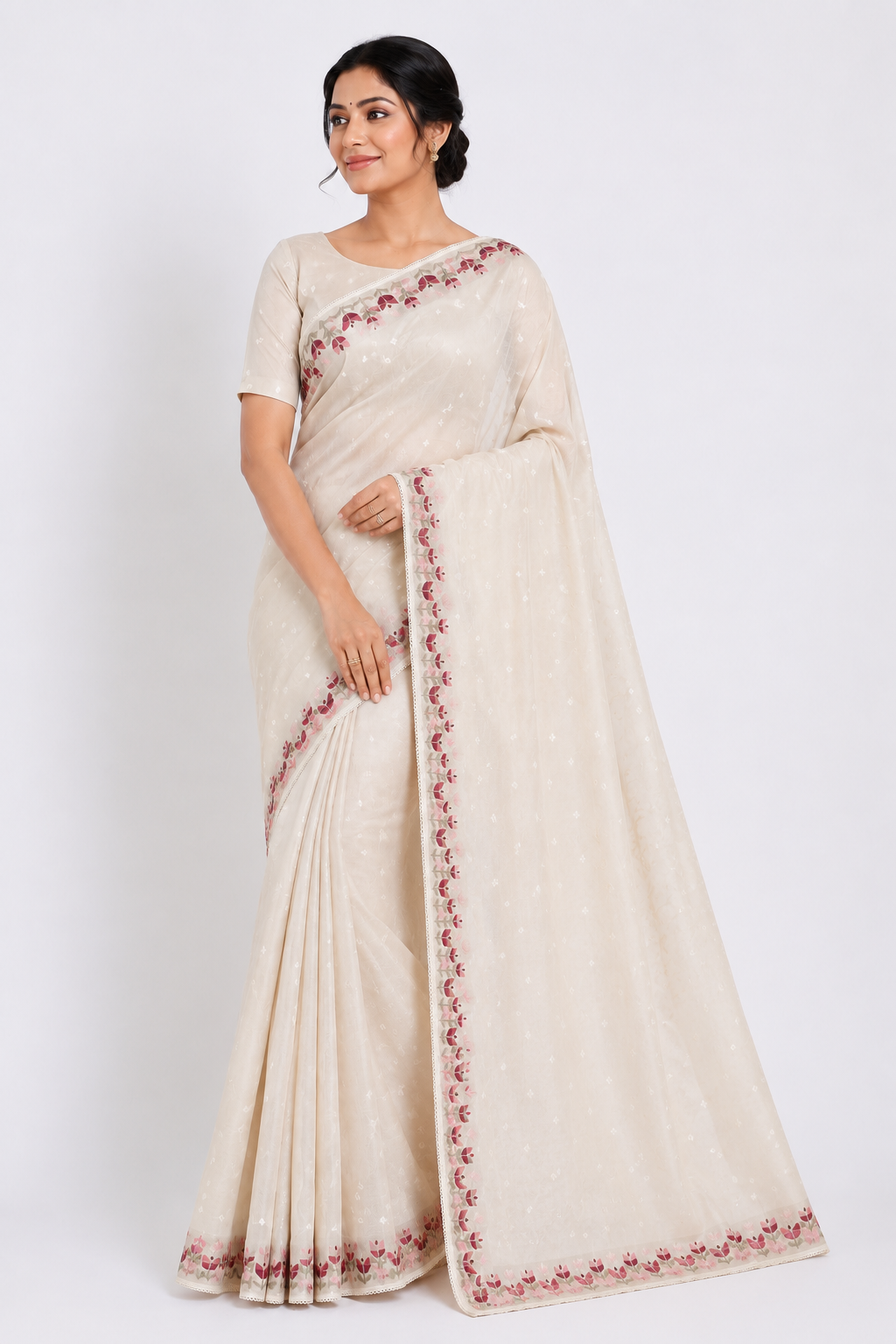 Premium Stitched Resham Kota Saree| White