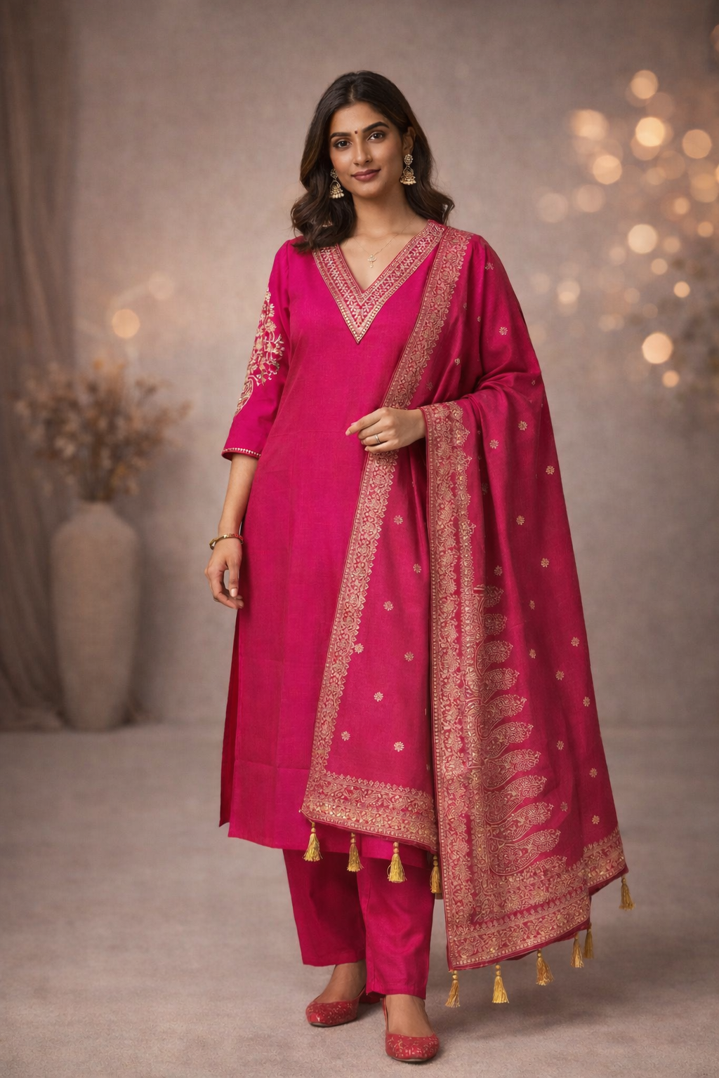 L SIZE| Premium Silk 3 Pieces Stitched Kurti/Salwar Suit| Rani