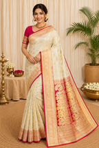 Premium Banarasi Semi Silk Saree| White