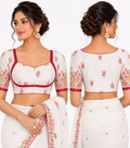 Premium Sweetheart Neck Half Sleeve Silk Blouse | White