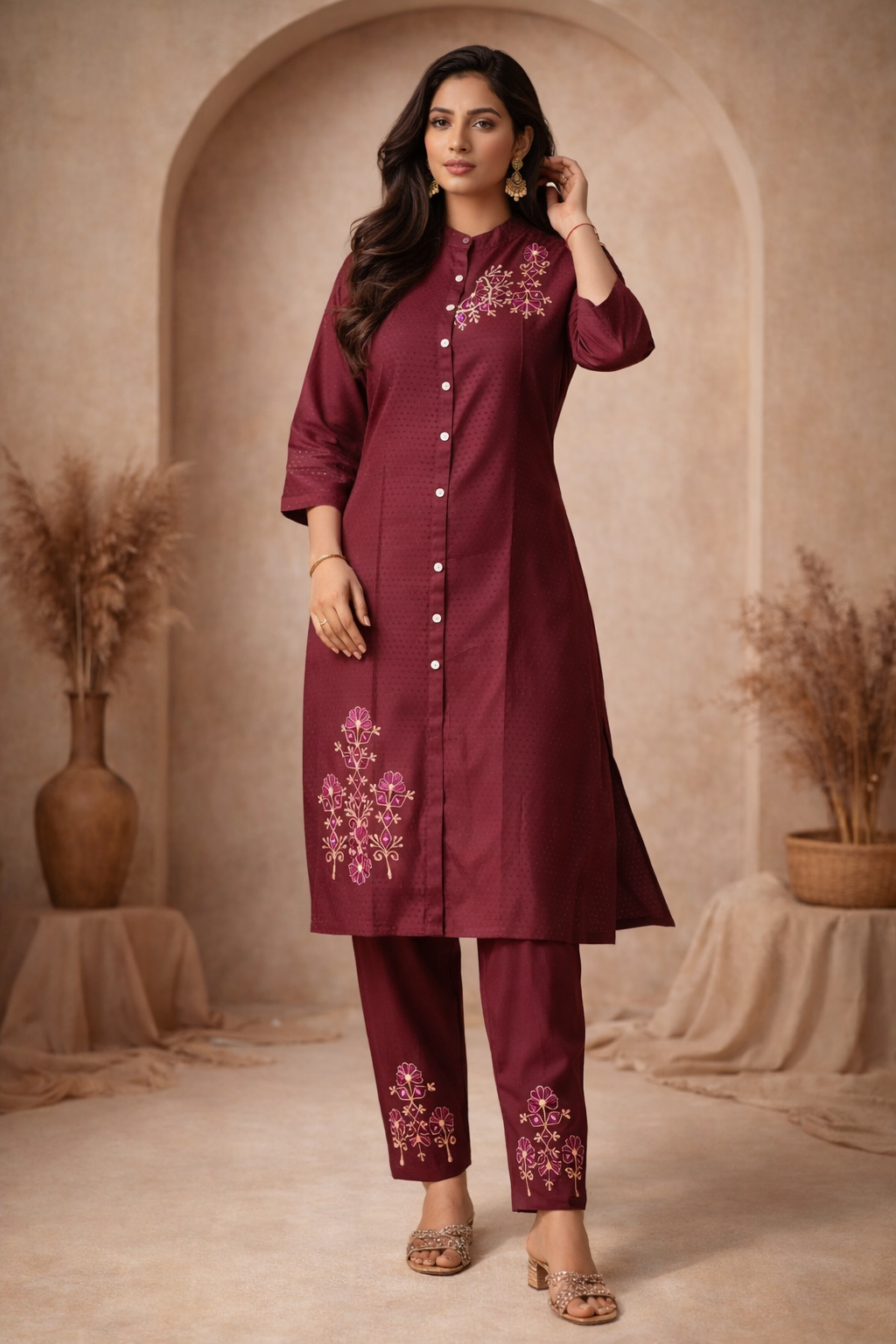 XXL SIZE| Vatican Silk 2 Pieces Printed Designer Kurti/Salwar Suit| Maroon