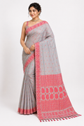 Premium Stitch Work Assam Silk Saree| Grey