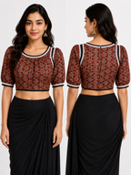 Cotton Round Neck Half Sleeve Blouse | Brown