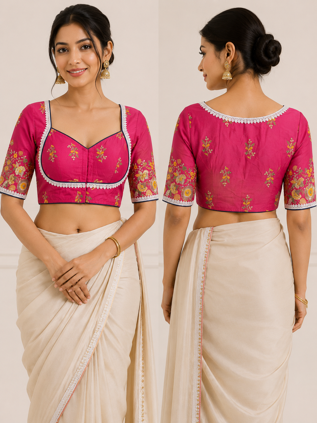 Premium Sweetheart Neck Half Sleeve Silk Blouse | Rani