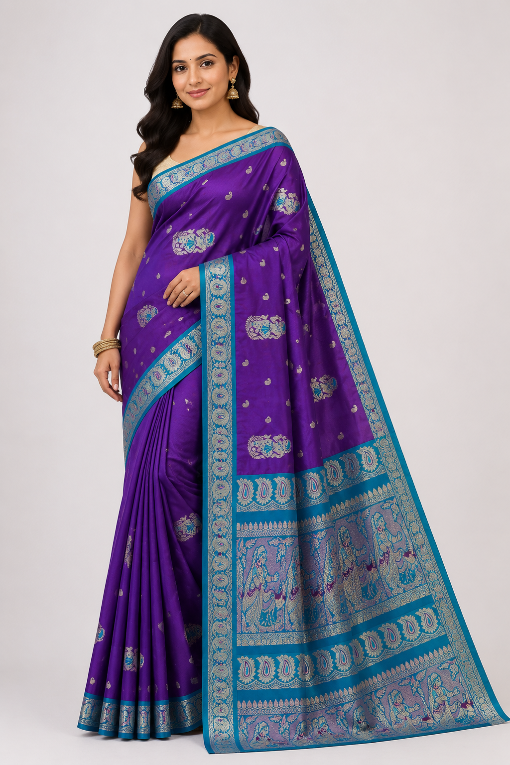 Semi Sawrnachuri Raw Silk Saree|Purple