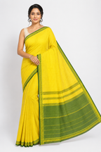 Premium Plain Dhonekhali Cotton Saree| Yellow