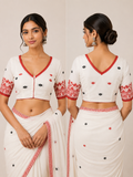 Cotton V Neck Sleeveless Jamdani Blouse | White