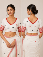 Cotton V Neck Sleeveless Jamdani Blouse | White
