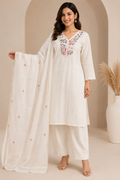 M SIZE| Premium Silk 3 Pieces Stitched Kurti/Salwar Suit| White