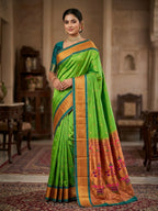 Premium Paithani Semi Silk Saree|Green
