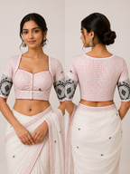 Cotton Sweetheart Neck Sleeveless Jamdani Blouse | White
