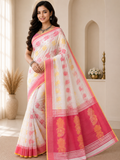 Handloom Saree With Self Work| White and Red