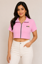Free Size| Size Ladies Premium Crop Shirt Top| Pink (Best fit M/ L)
