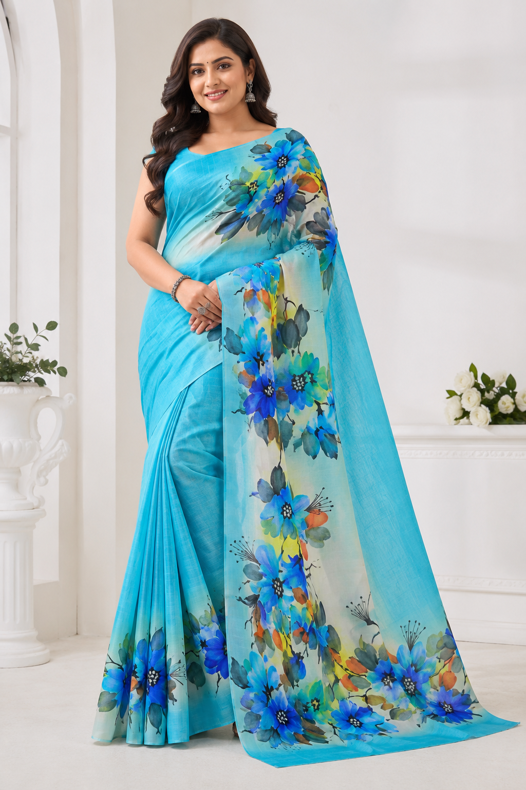 Pure Printed Silk Saree With Silkmark | Blue