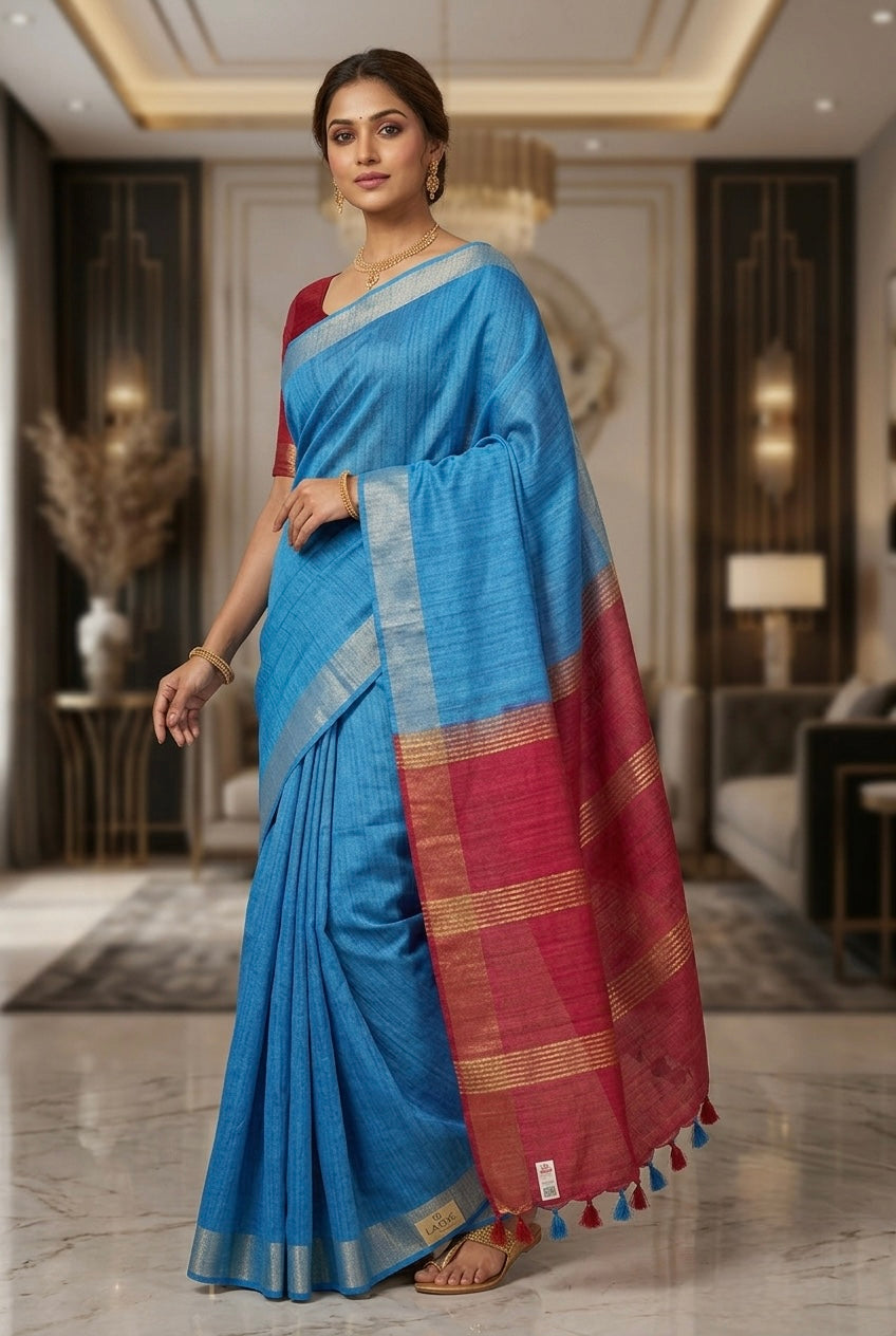 Pure Ghicha Plain Silk Saree With Silkmark | Blue