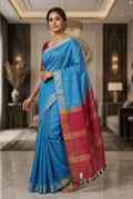 Pure Ghicha Plain Silk Saree With Silkmark | Blue