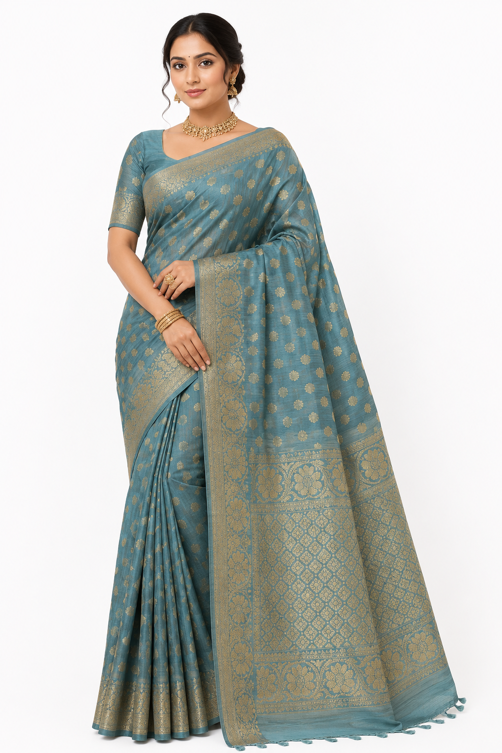 Premium Tassar Banarasi Semi Silk Saree| Grey