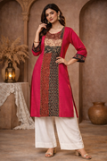 3XL Size| Cotton Stitched Designer Gamcha Jamdani Kurti | Rani