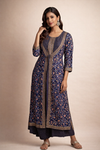 XXL Size| Cotton Printed Frock Pattern Gown/one piece|Navy Blue