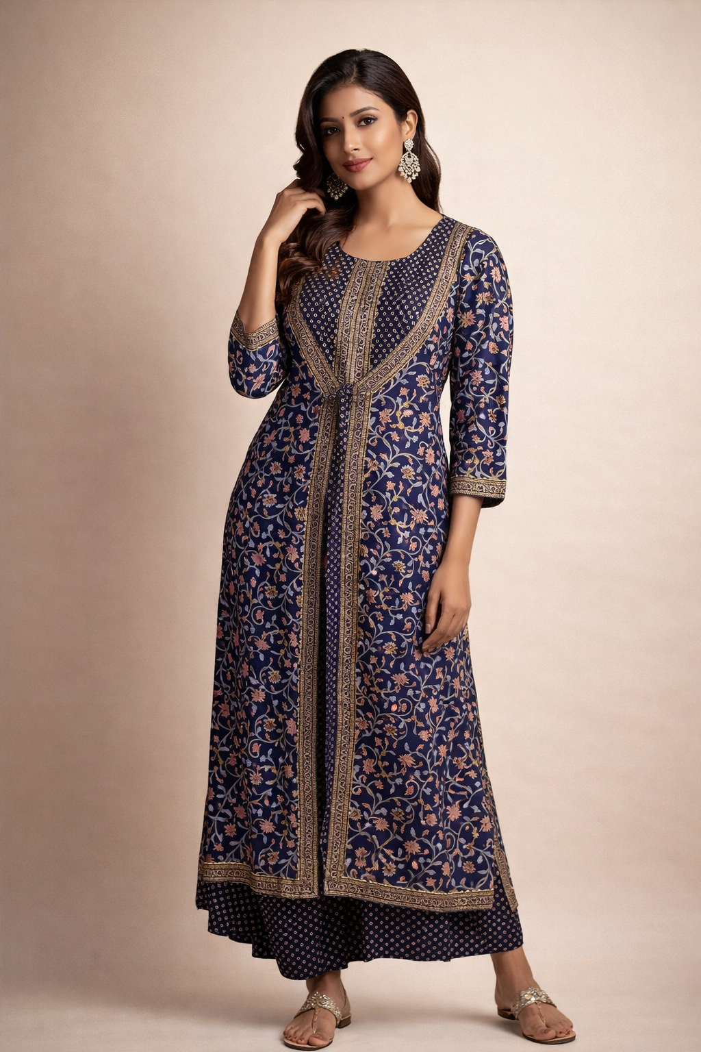 XXL Size| Cotton Printed Frock Pattern Gown/one piece|Navy Blue