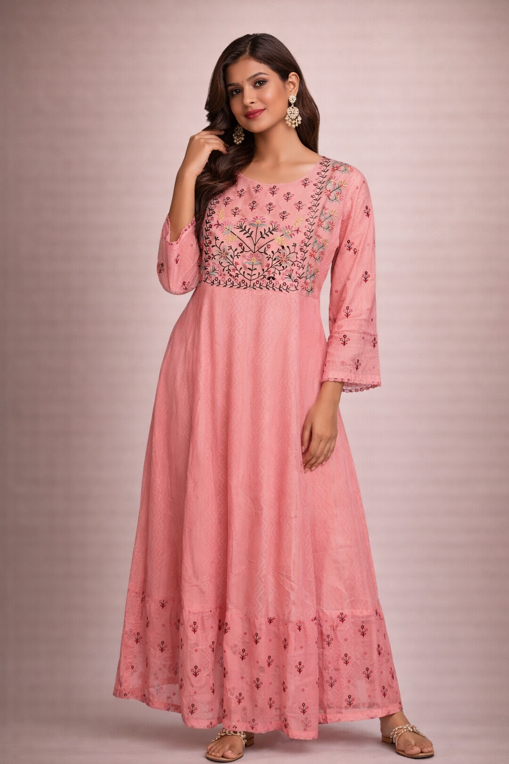 XL Size| Cotton Stitched Frock Pattern Gown/one piece| Pink