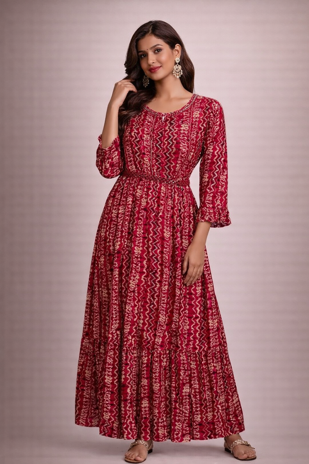 M Size| Rayon Printed Designer Frock Pattern Gown/one piece|Red